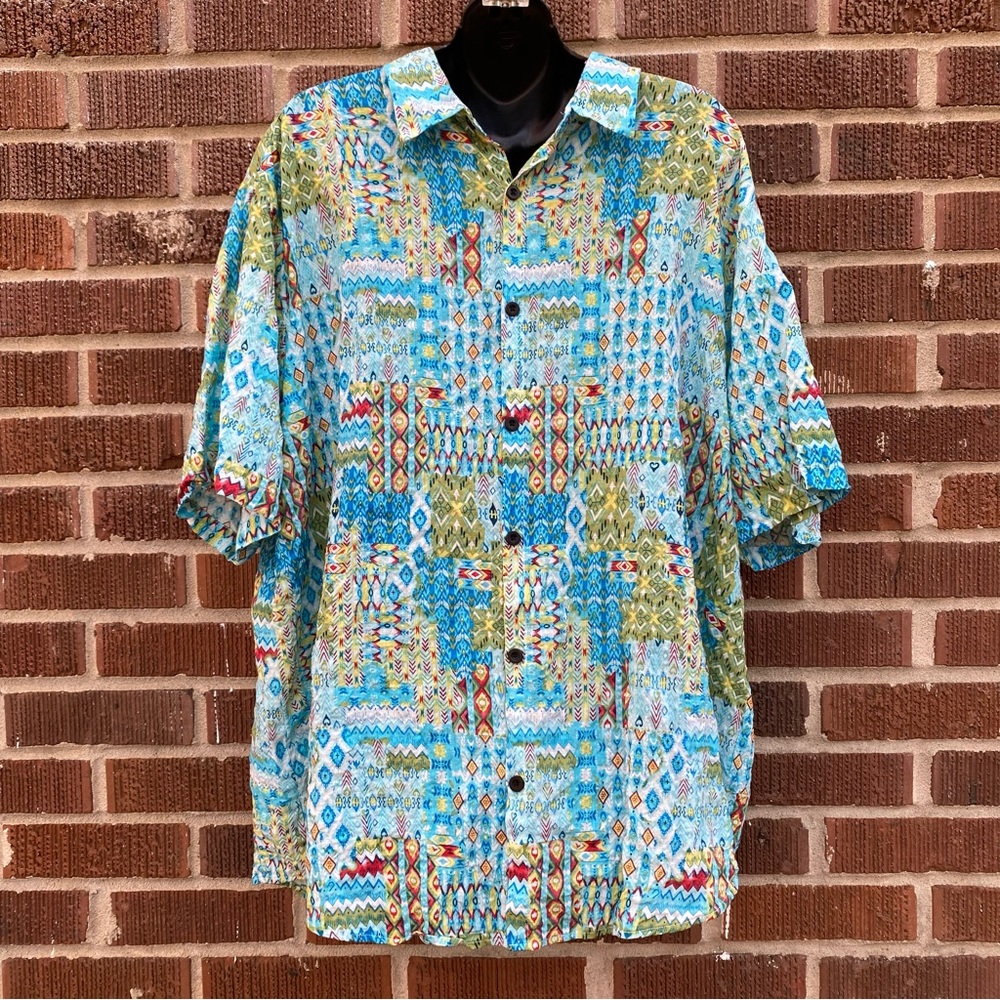 Vatpave multicolor geometrical print short sleeve Hawaiian Men's Shirt Sz XXL